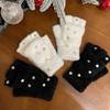 Half Finger Screentouch Gloves with Star Decors Soft Rex Rabbit Furs Short Gloves for Students Girl Winter Daily Wear