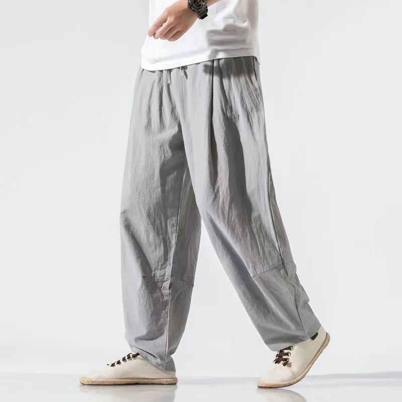 Ropa para hombre, nueva ropa de verano, ropa de calle informal japonesa, pantalones holgados de lino y algodón Harajuku, pantalones bombachos de gran tamaño para hombre, M-5XL