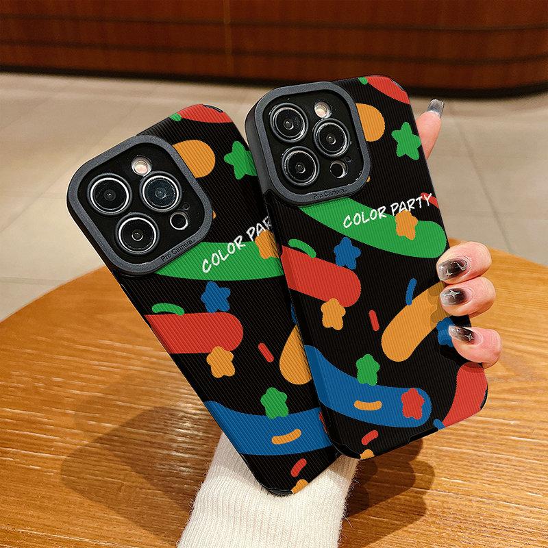 Vertical Leather Shell Color Party Printed Patterned Shockproof Soft Silicone Case with Camera Lens Full Protection for IPhone Samsung