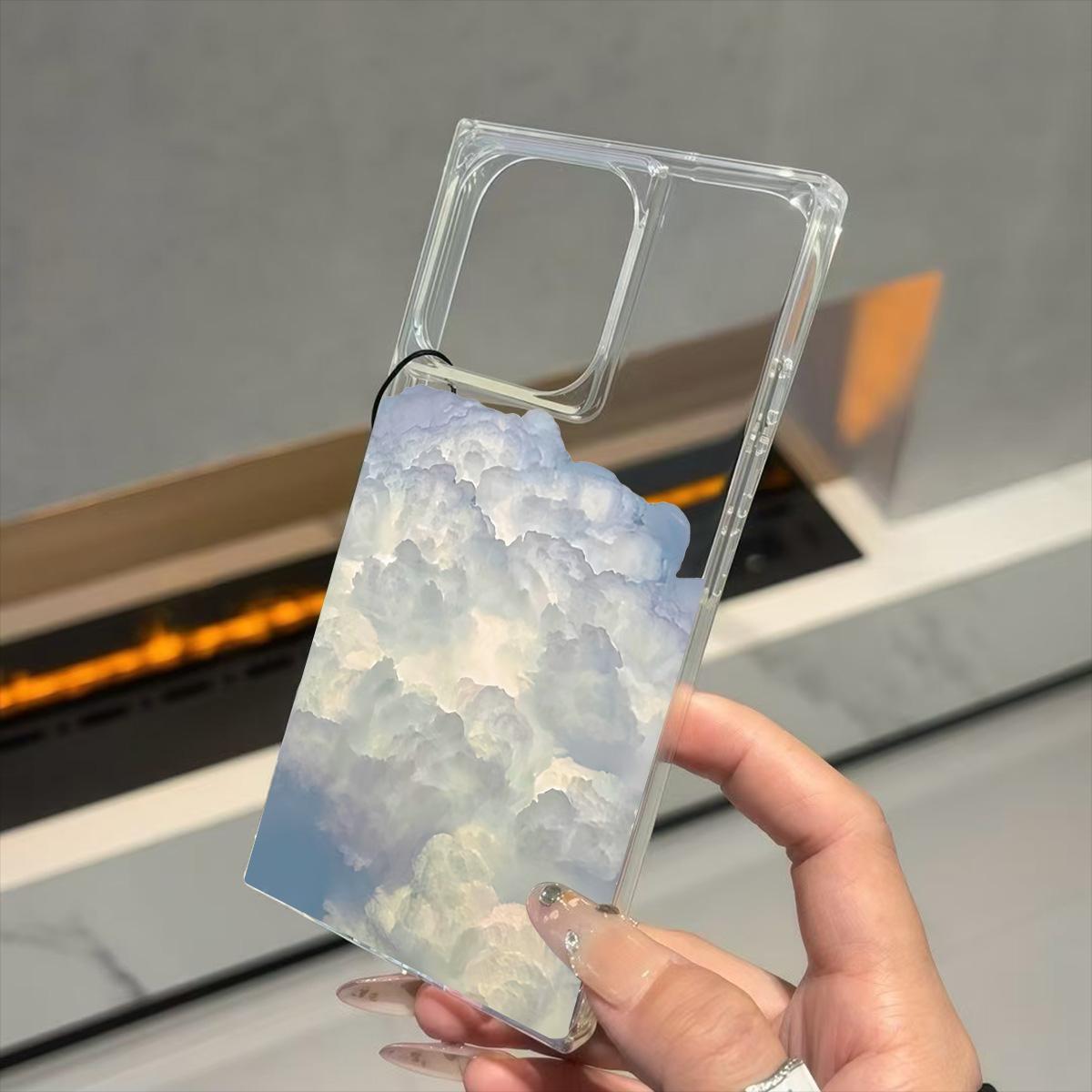 

Clear Square Back Tube Case Protection For iPhone 11 14 Pro Max 12 15 Plus 13 16 ProMax Anti-Oxygen,White Clouds Pattern Casing iphone 11 ProMax
