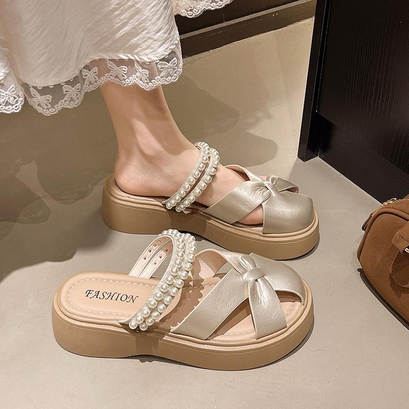 Thick-soled Bag Head Half Slippers Women's New Summer Wear Fashion Hollow Casual Soft Bottom with Skirt Cool Slippers