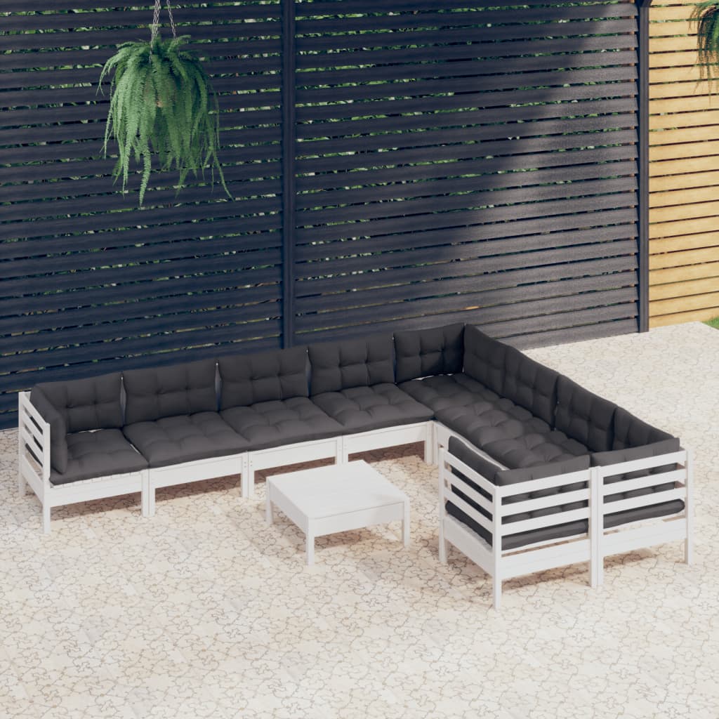 Vidaxl 10-Cz. Garden Lounge Set, With Cushions, White