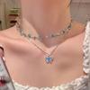 2Pcs Butterfly Pendant Necklace Set Dual Layer Choker Necklace Valentine'S Day All Seasons Daily  Special Occasions Gift For Her