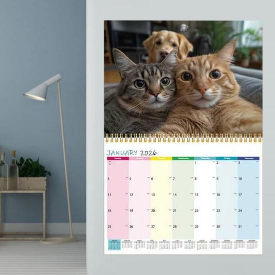 2026 Wall Calendar Funny Cats Wall Hanging Calendar Jan.2026 - Dec.2026 12-Month Planner for Home Office