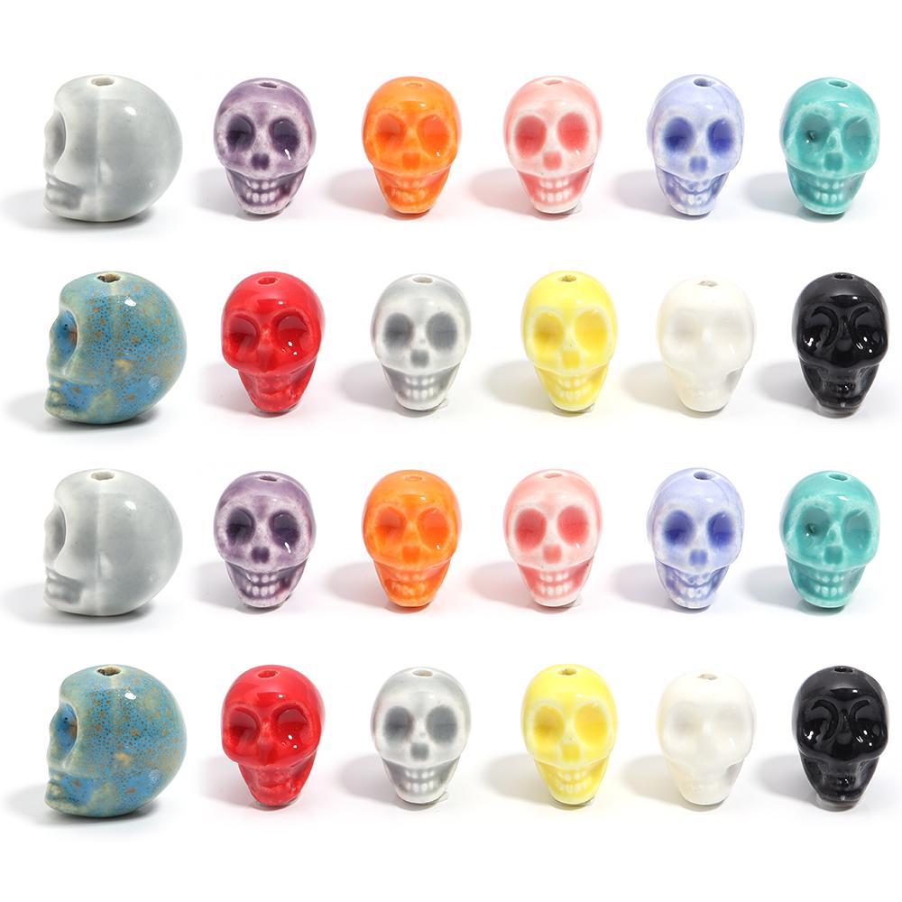 5pcs Skull Shape Ceramics Beads Porcelain Skeleton Loose Beads For Jewelry Making Halloween Decoration DIY Bracelet Accessories