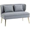 2 Seater Sofa, Linen-look Fabric Small Sofa with Wing Back, Thick Seat, Metal Legs, Light Grey