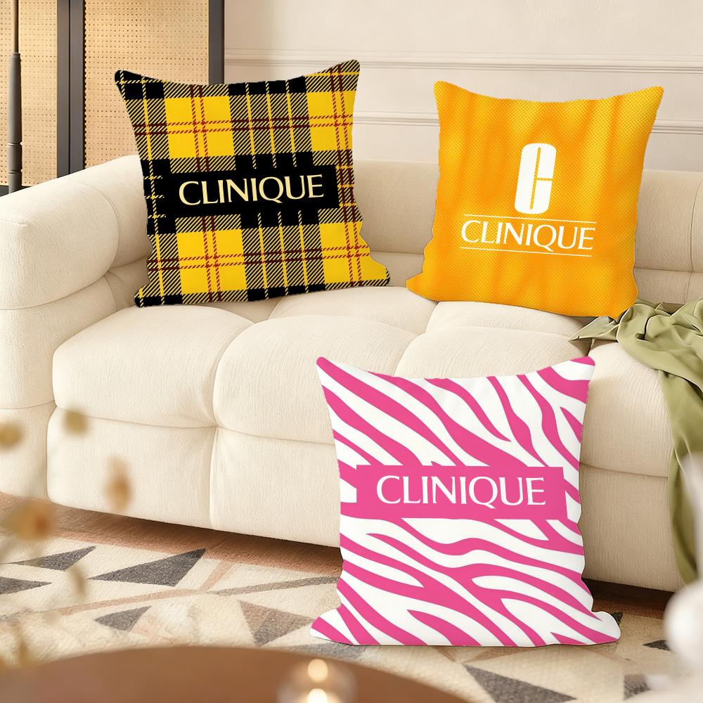 Clinique Fashion Brand Logo Cushion Cover Silky Short Plush Home Sofa Cushion Cover - Invisible Zipper Home Decoration