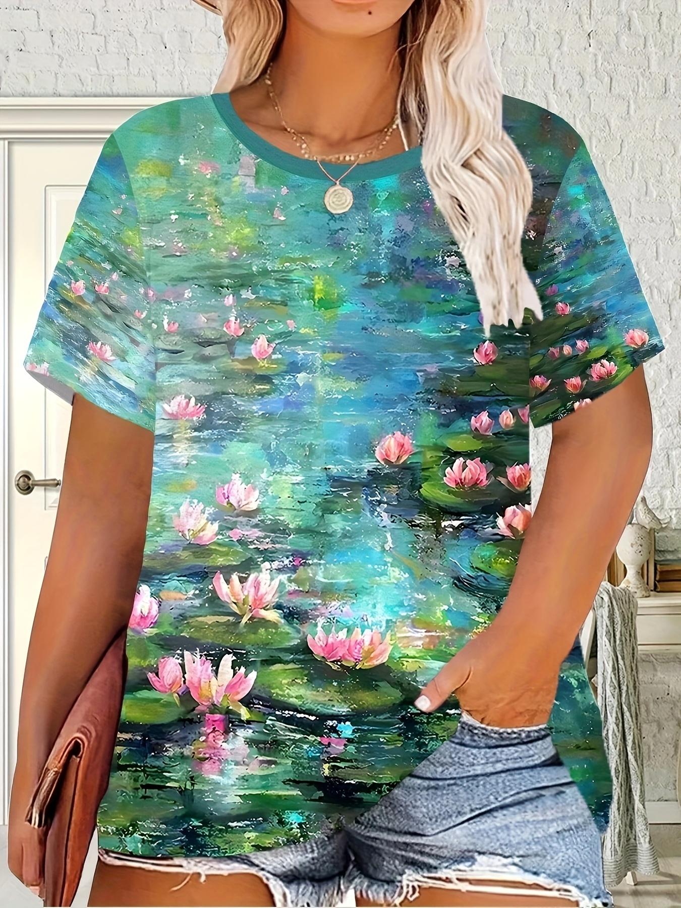 

Plus Size - Plus Size - Casual Vacation Comfortable Elegant Style Oil Painting Design Featuring Lotus Leaves And Flowers in a Pond. 3D Printed Pattern XS дубильная кора