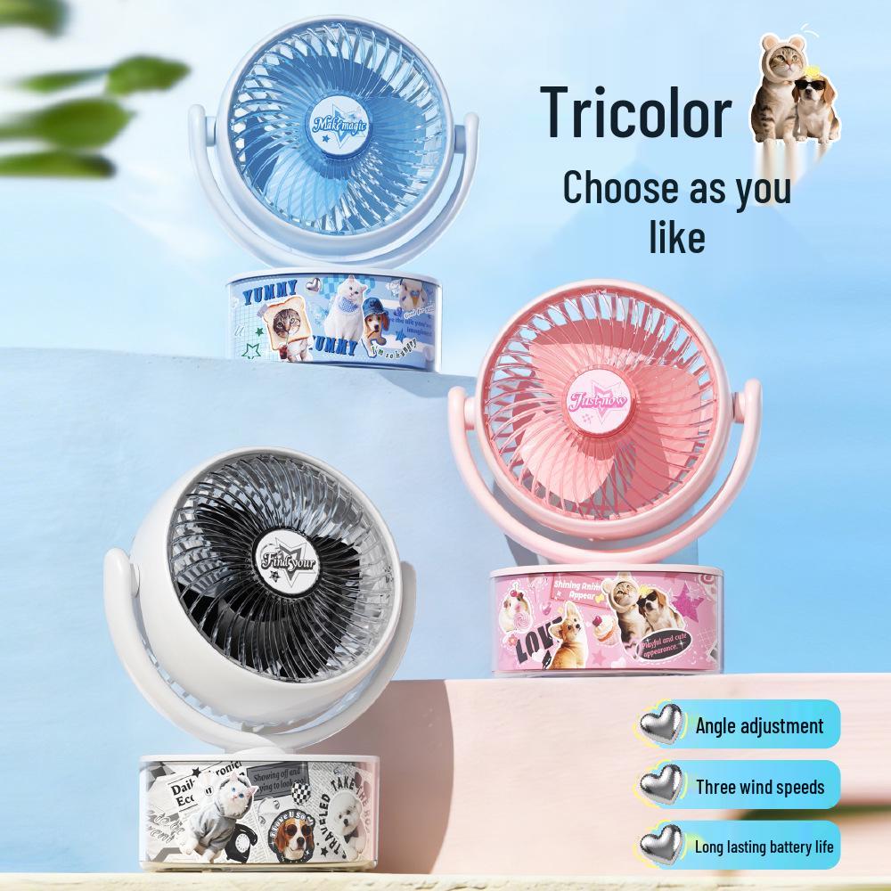 

Summer Print USB Rechargeable Stand-Up Mini Fan for Dorms and Offices Color Box Packaging + USB Charging Cable