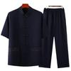 Traje Tang de verano para hombre, traje informal de manga corta, estilo chino, traje de Tai Chi de algodón y lino, talla grande