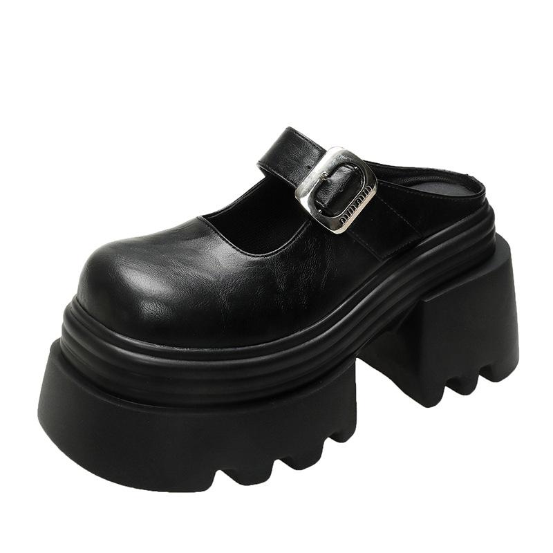 10Cm heightening bag head half slippers women's 2025 spring new small slippers wearing a pedal JK muffin shoes