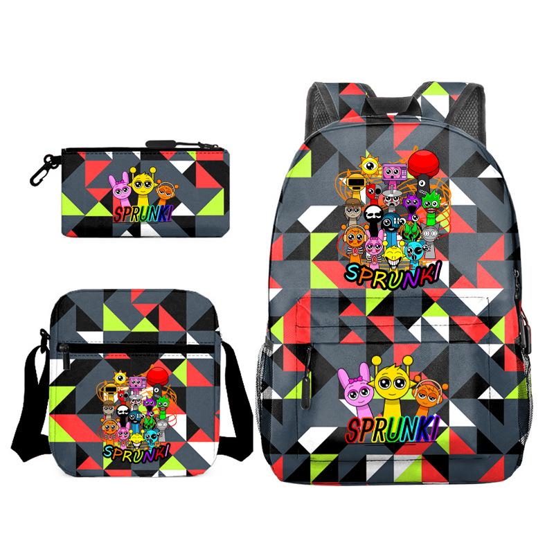 Sprunki Student Starry Sky School Bag Three-piece Rhythm Box Teen Backpack Men's and Women's Casual L