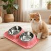 Oblique Mouth Stainless Steel Pet Bowl Anti-Overturning Double Pet Bowl Puppy Feeding