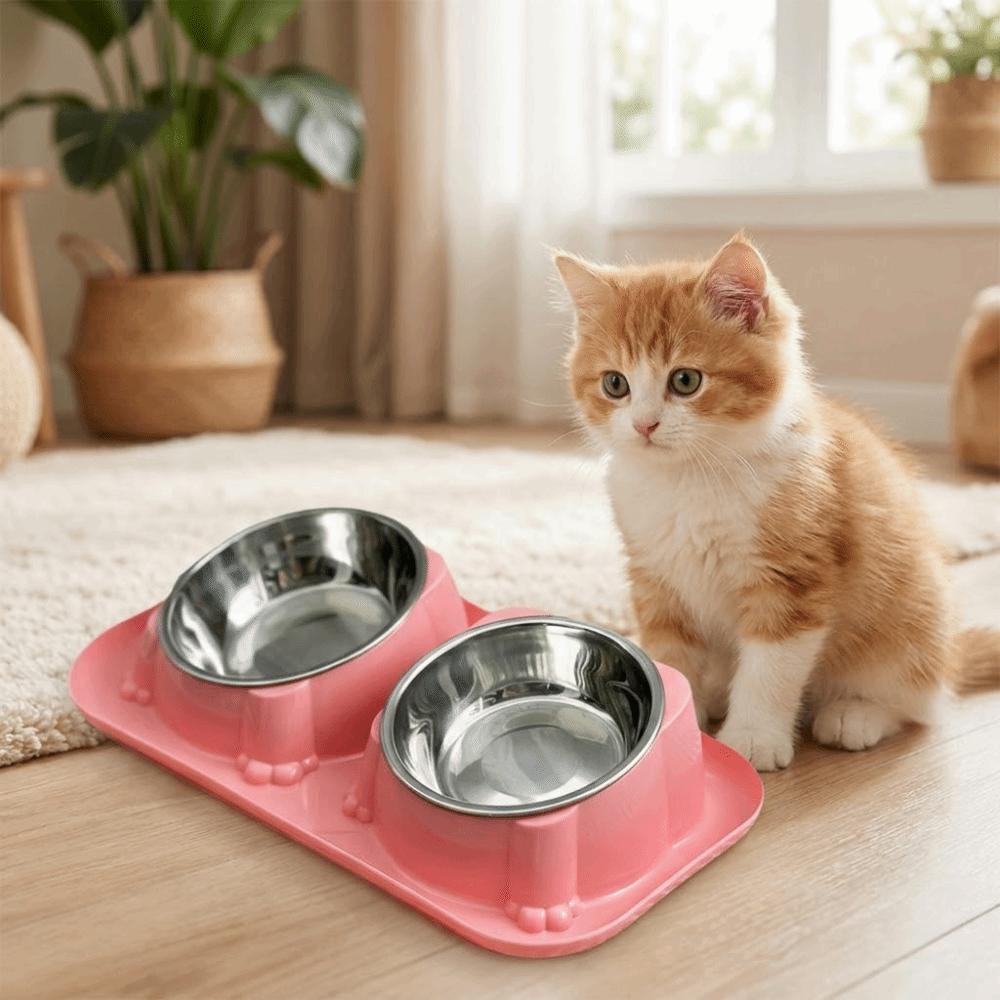 Detachable Stainless Steel Pet Bowl Anti-Overturning Pet Water Dispenser Double Pet Bowl Travel