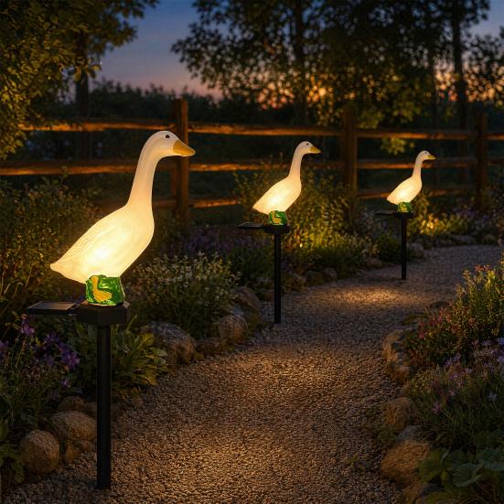 Solar-Gans-Licht, Wasserdichte LED-Gartensteckleuchte für Wege Rasen Terrassen, Dekorative Landschaftsleuchten, Harz Außen Dekoration