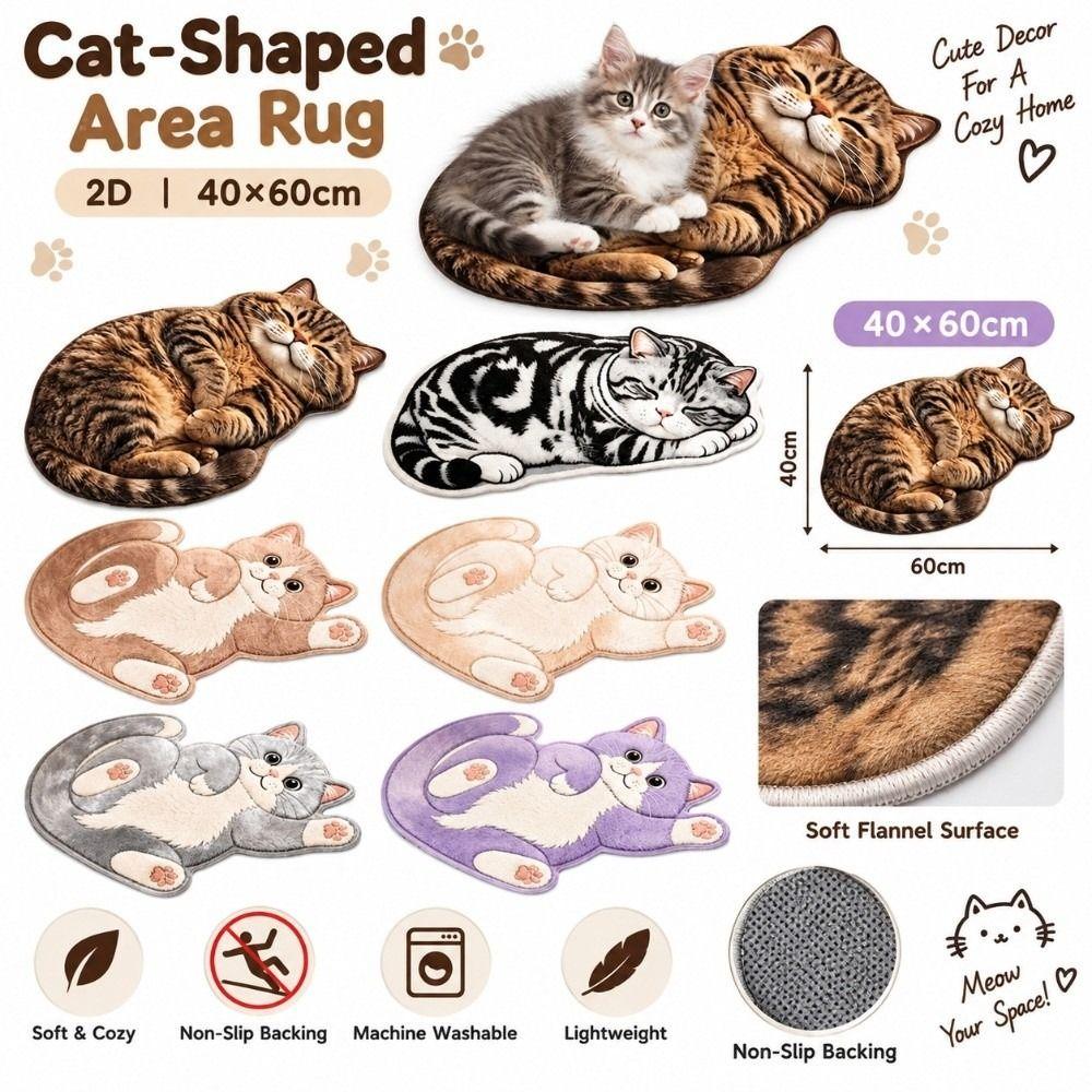 Crystal Velvet Bathroom Carpet Soft Bedside Door Mat Creative Cat-Shaped Area Rug Home Decor