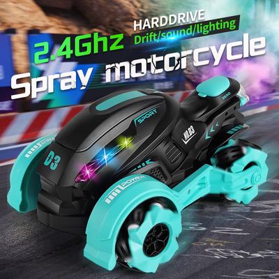 2.4G Remote Control Spray Motorcycle Toy Car High Speed Music Light Children Charging Stunt Car Motorcycle
