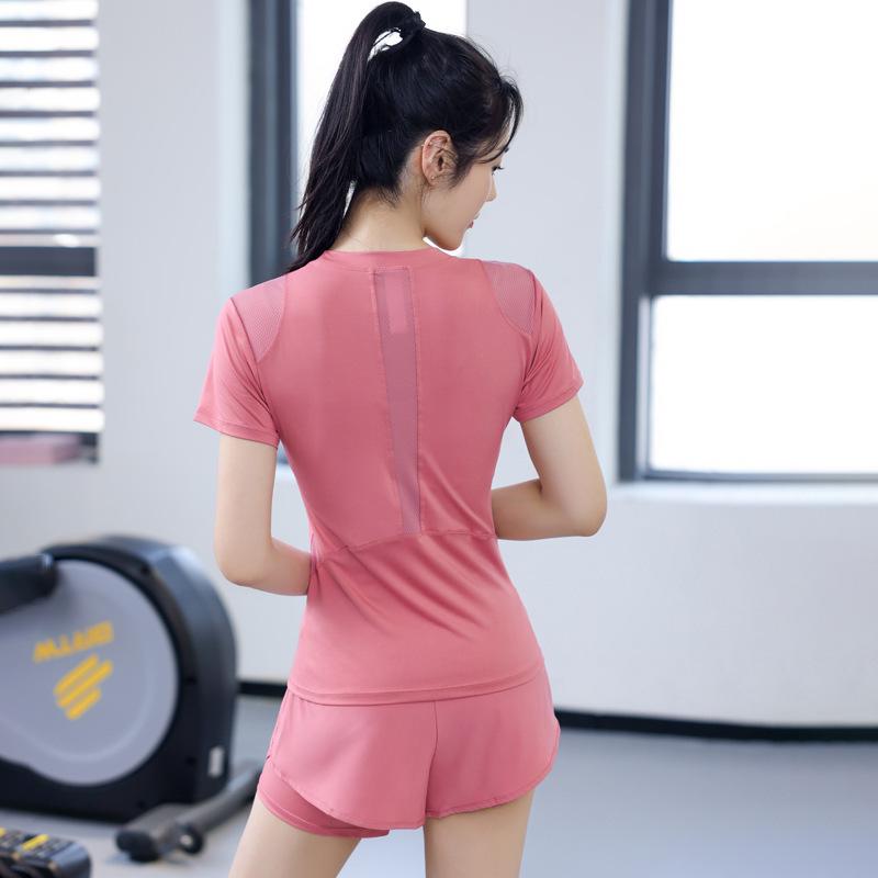 Women's Summer Yoga Wear: Stretchy Two-Piece Short Sleeve & Shorts Fitness Set