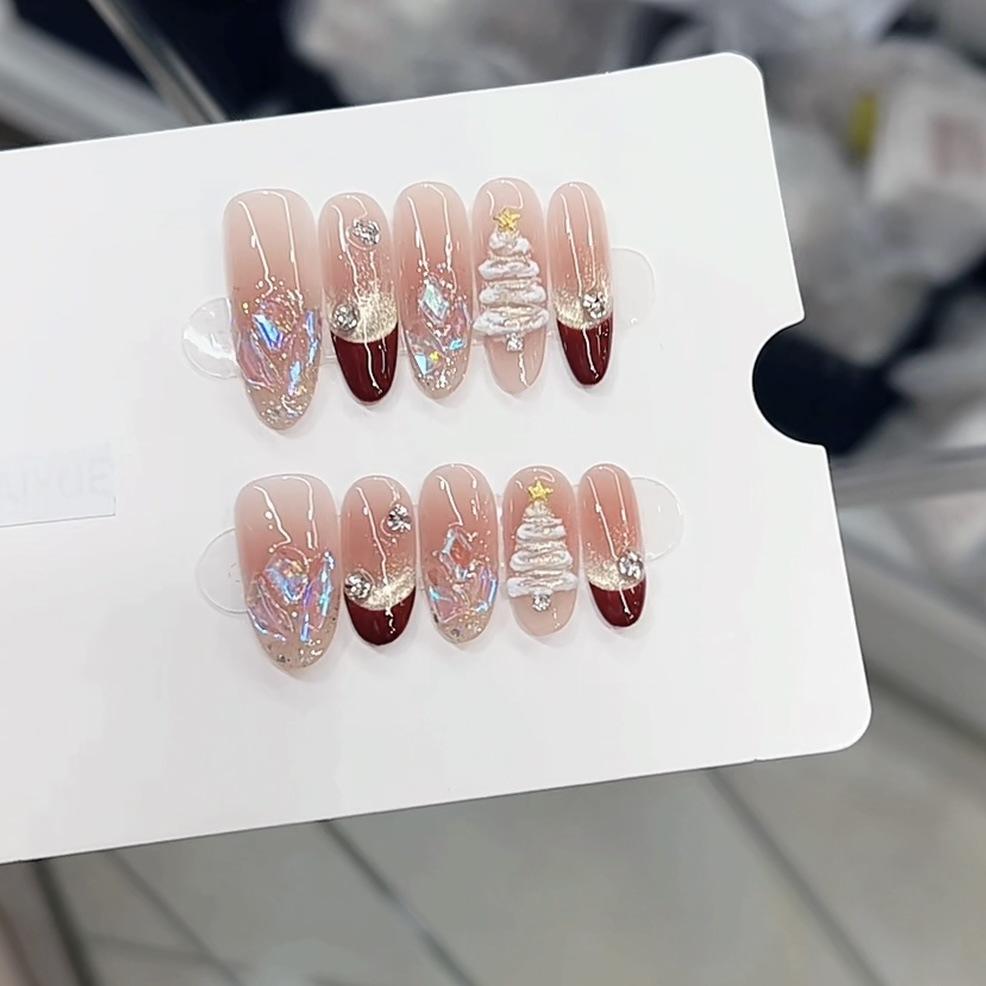 Pure Handmade Phototherapy Wearable Nails Sweet Christmas Finished Product Reusable Nail Patches