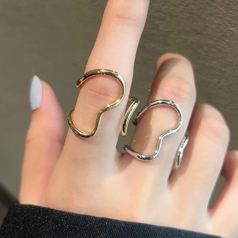 Personality Fashion Stainless Steel Irregularity Line Couple Rings for Women Men Temperament Opening Adjustable Finger Jewelry