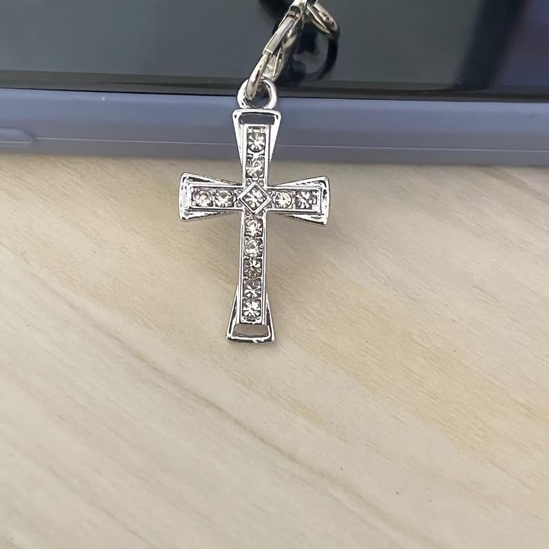 1 Piece Alloy Inlaid with Artificial Rhinestone Cross Phone Charm, Phone Lanyard, Bag DIY Accessory.Mobile Phone Accessories