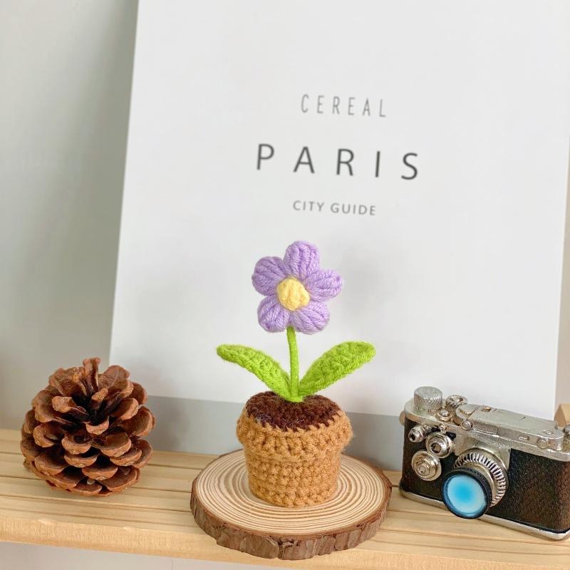 1/5Pcs Handmade Crochet Finished Small Potted Simulation Flower Plant Creative Gift Ornament Floral Decoration for Home Desktop