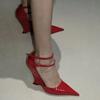 Fashion Red Cherry Wedge High Heels 2024 Pointed Toe Sexy Fashion Mary Jane Pumps Old Money Shoes For Women Ladies