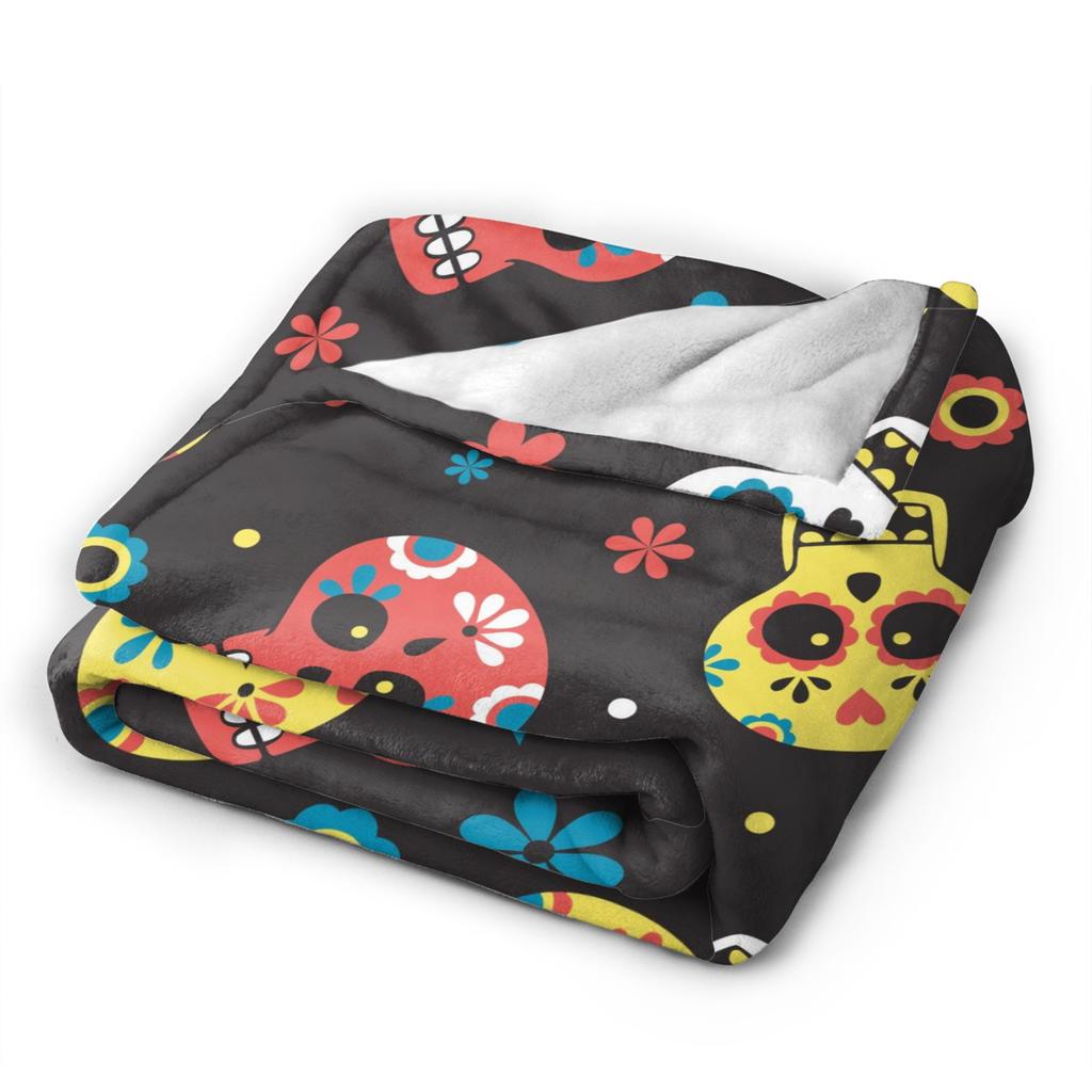 Sugar Skull Mexican Blankets Day of the Dead Horror Halloween Fleece Funny Breathable Throw Blanket for Coverlet All Season