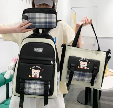 Schoolbag Female College Student Campus Canvas Bag Grades 3 to 5 and 6 Large Capacity Middle School Student Junior High School Student Backpack Female