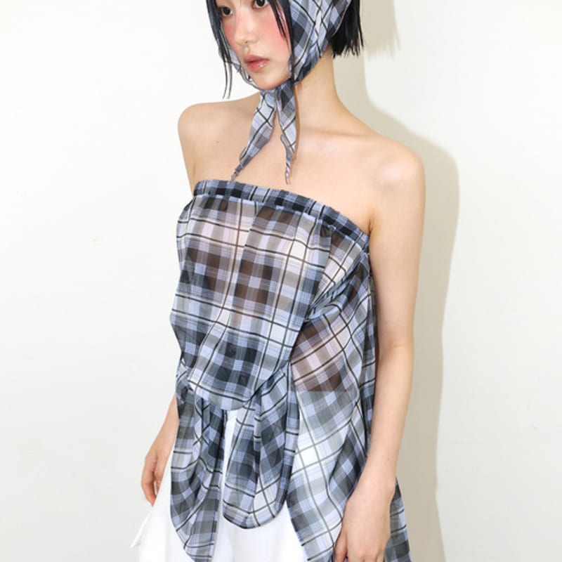 MEENDERI SHEER CHECK SCARF - BLACK