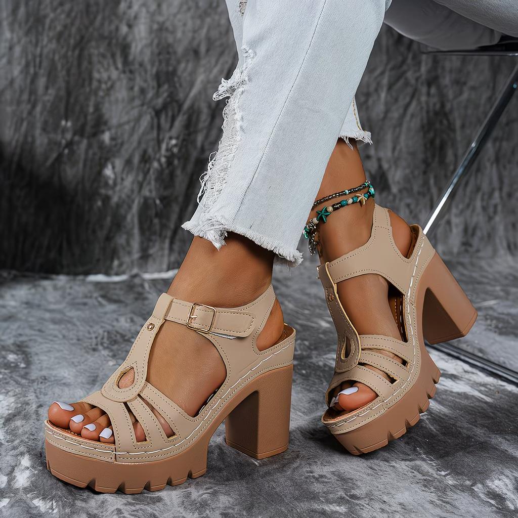 New Ethnic Style Roman Car Line Sandals Summer T-Heels with Casual European and American Thick Heels Women'S High Heels, Women Shoes