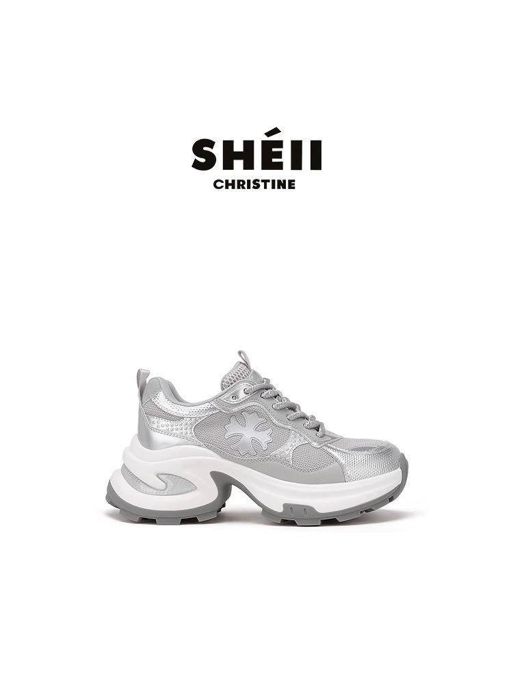 

[Youshilai] 2025 new trend cross flower platform casual sports shoes women s height-increasing dad shoes running shoes 35