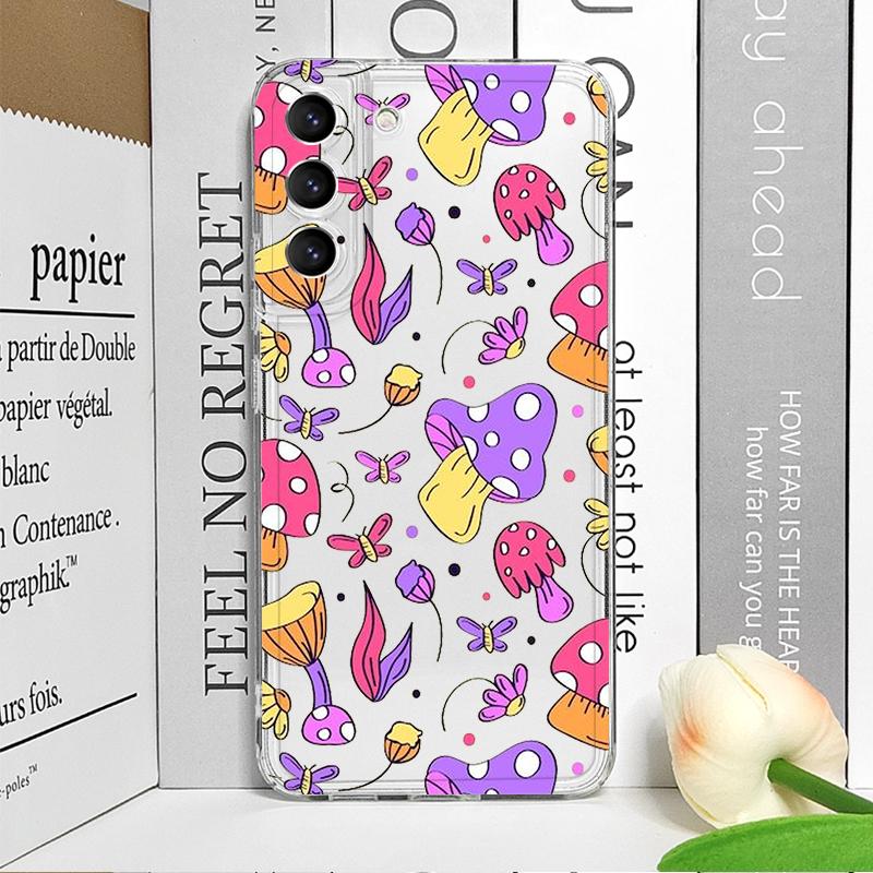 Cute Cartoon Frog Mushroom Phone Case for Samsung Galaxy S25 S24 S23 S22 Ultra S21 Plus S20 FE A55 Shockproof Clear Soft Covers