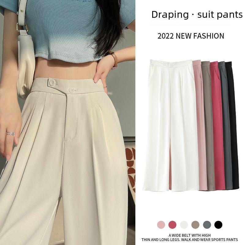 Women's High-Waist Wide-Leg White Pants - Spring 2026 Casual Drape with Double Button Design