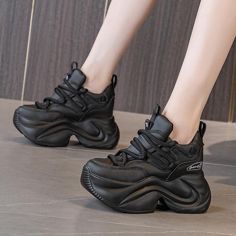 Fashion High Quality 9CM Platform Wedge Sneakers Chunky Genuine Leather Women Shoes New Spring Autumn Walking Sneakers Vulcanize Fashion