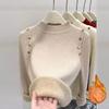 Women's Fashion Half High Collar Plush Sweater Autumn Winter Long Sleeve Thick Warm Pullovers Casual Solid Fleece Tops