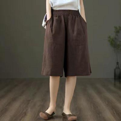 Damen Sommer High-Waist Baumwoll-Leinen Shorts - Schlankmachend, Lockere Passform, Weites Bein Lässige Hosen