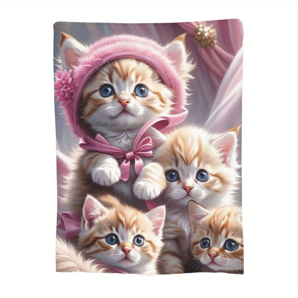 Adorable Pink Kittens Fleece Blanket Soft Comfortable Warm Companion for All Seasons Home Travel Gift