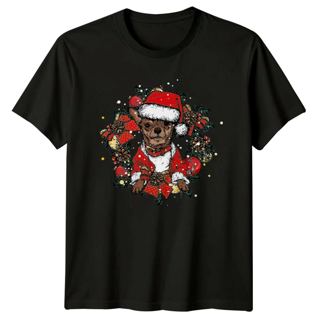 Chihuahua Dog Christmas Wreath Holiday Unisexs TShirt Unisexs Tee Graphic Top