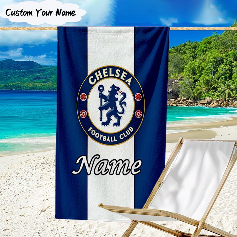 1PC Custom Name Beach Towel Chelsea Crest Artwork Beach Towel, Suitable for Camping, Travel, Beach Accessories, Super Absorbent, Family Gift