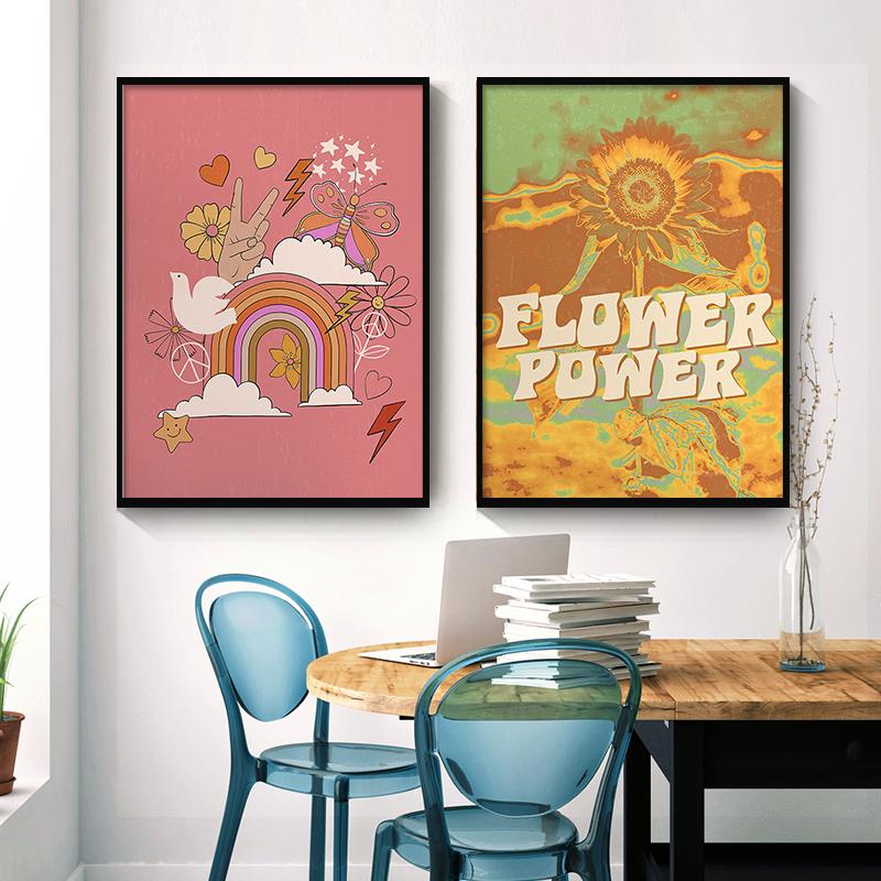 Nordic Posters And Prints 70s Vintage Love Flower Power Peace Hippie Wall Art Canvas Painting Wall Picture For Living Room Decor