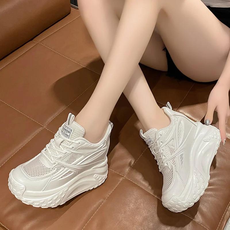 Fashion Hollow High Heels 10cm Sneakers Chunky Casual Autumn Spring Platform Wedge High Fashion Breathable Women Summer Shoes