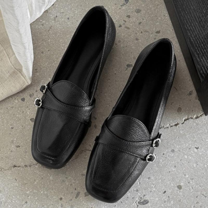 

Модные Элегантные Бордовые Лоферы с Квадратным Носком Женская Мода Металлическая Пряжка Прострочка Дизайнерская Обувь Удобные Повседневные Балетки для Офиса 35 чёрный