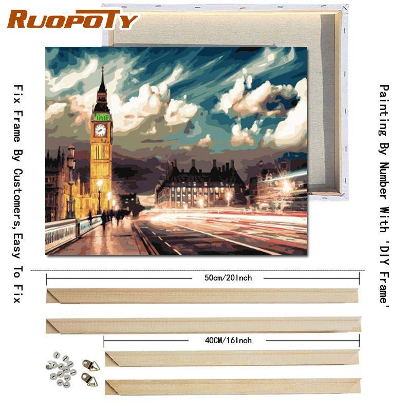 RUOPOTY City and Countryside DIY Painting By Numbers Landscape DIY Frame Oil Painting Modern Wall Art Living Room Decor 40x50cm