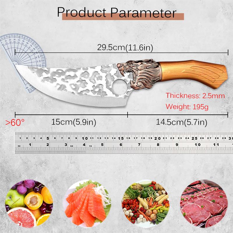 Stainless Steel Butcher's Boning Knife Meat Cleaver Kitchen Knife Vegetable and Fruit Slicing Knife with Cover