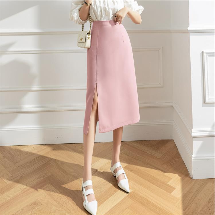 

Женская юбка миди А-силуэта весна/лето 2025: Ботфорты, средней длины, облегающее платье с разрезом для стройнящего эффекта L розовый