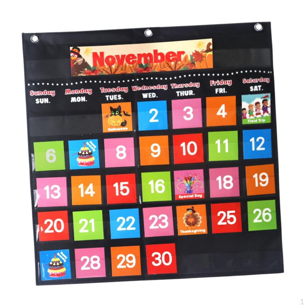 Nástěnný kapesní kalendář do třídy víceúčelový s 88 kartami školní potřeby skříňka