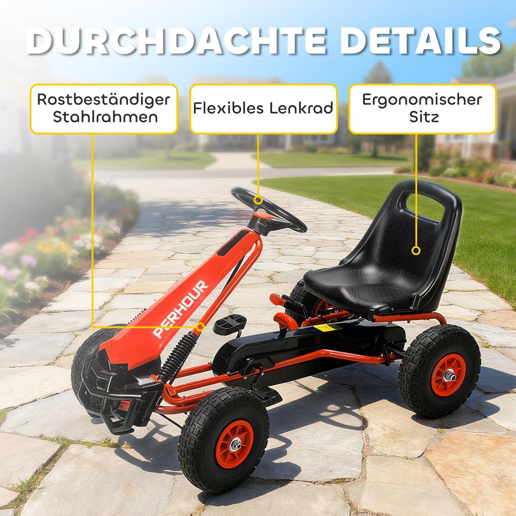 Pedal Go-kart for Children, Height-adjustable Seat, EVA Wheels, Brake, Clutch, Ages 3-8, Red
