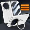 Luxury Leather With Front Screen Tempered Glass Protector Case For VIVO X Fold 6 Spring Hinged Camera Holder Cover
