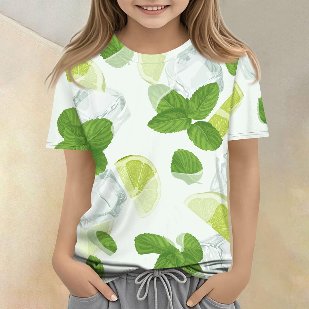 Children's Printed Round Neck Short Sleeved Casual T-shirt